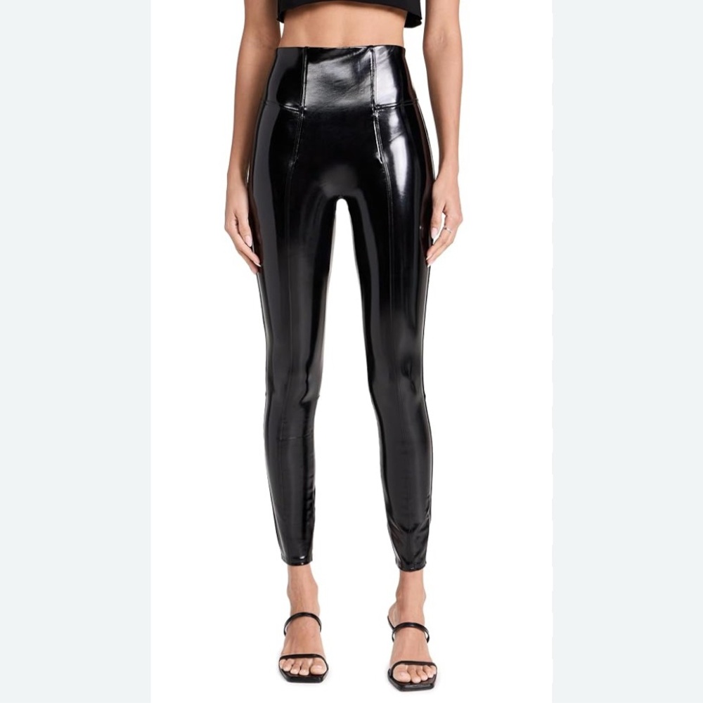 NWT Spanx Faux Patent leather Shiny Black High-Waisted Leggings petite Small